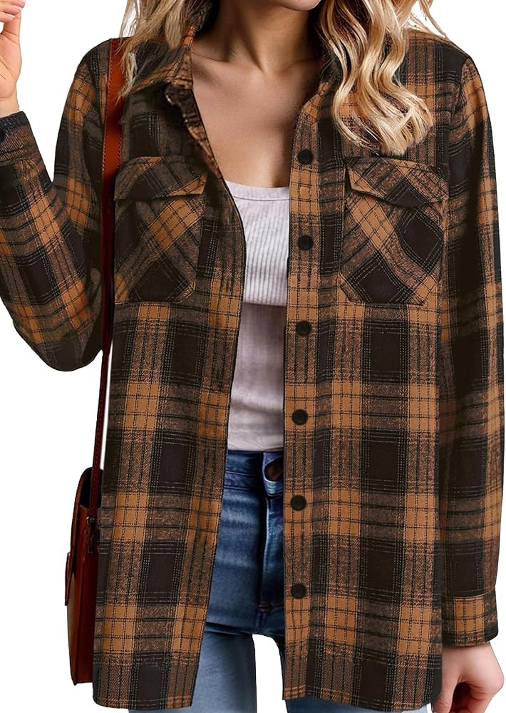Zeagoo Womens Button Down Flannel Shirts Long Sleeve Plaid Blouses Lightweight Business Dressy Ca... | Amazon (US)