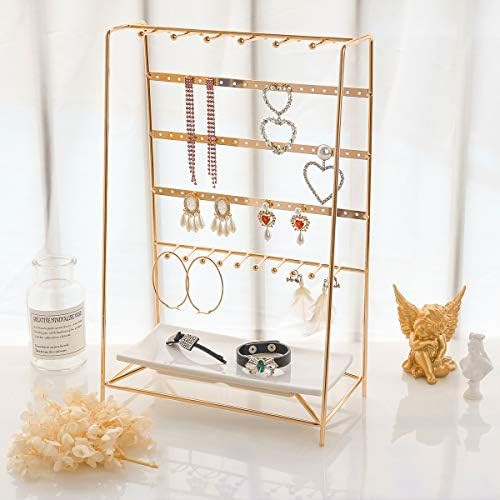 MORIGEM Jewelry Organizer, 5 Tier Jewelry Stand, Decorative Jewelry Holder Display with White Tray f | Amazon (US)