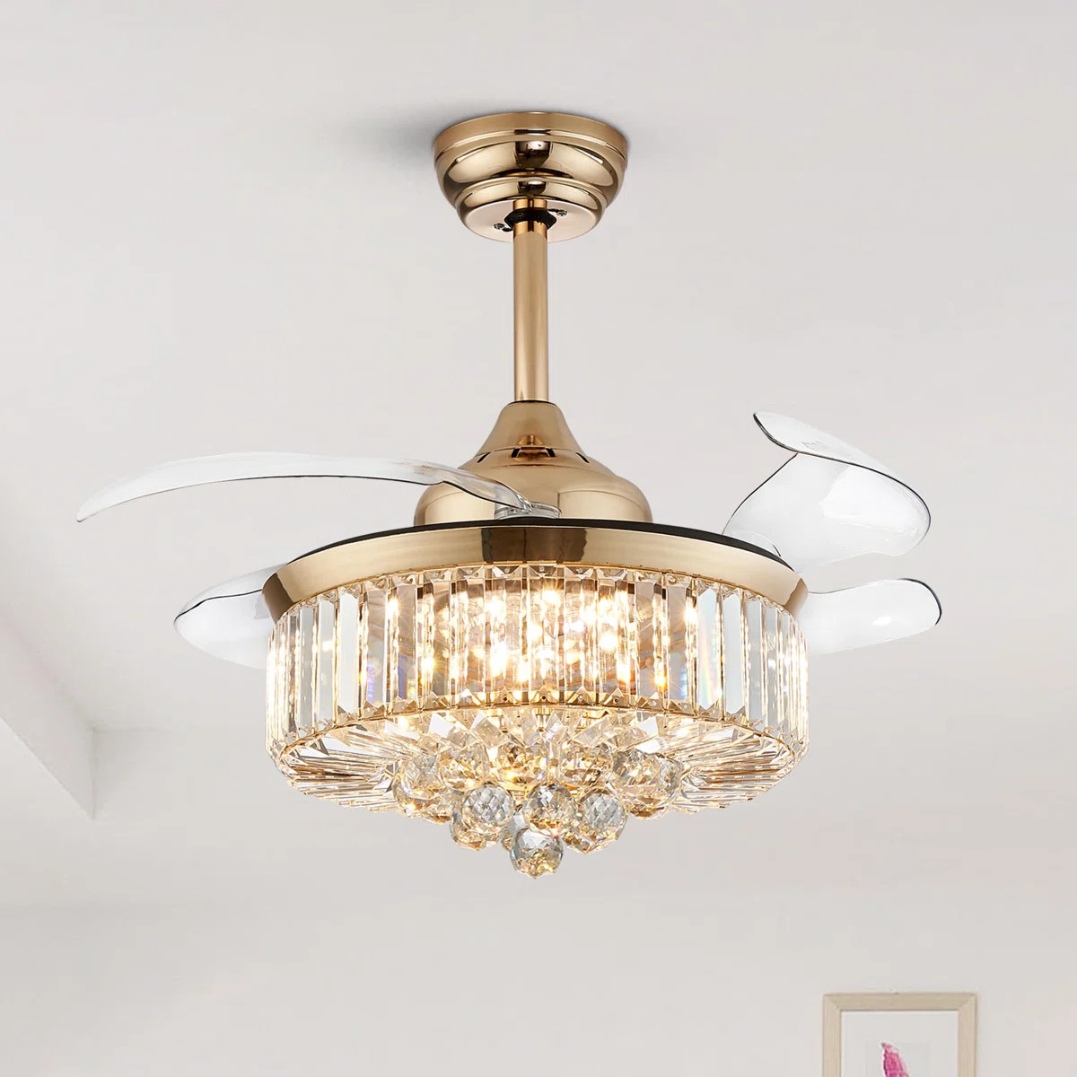 Houstyn Dimmable Crystal Ceiling Fan with LED Lights and Remote Control | Wayfair North America