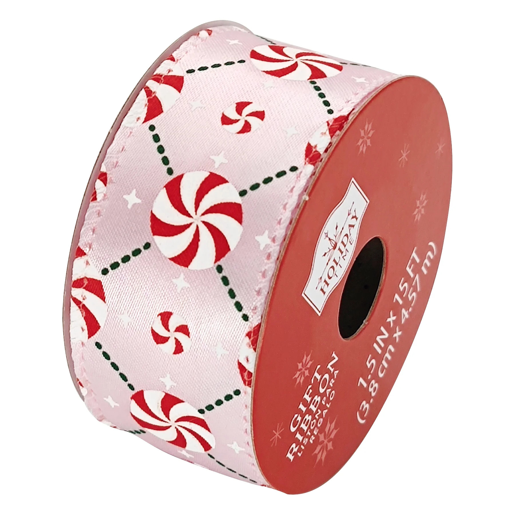 Pink Candy Christmas Wired Gift Ribbon, 1.5 in x 15 ft, by Holiday Time | Walmart (US)