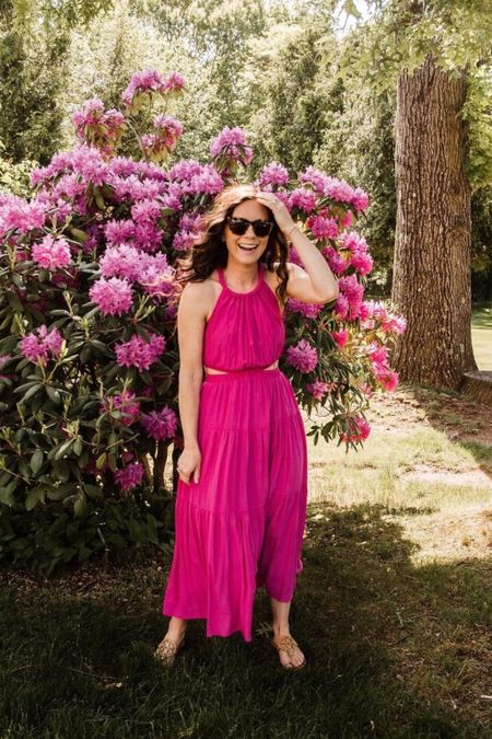 Hot pink maxi dresses for summer - Fuschia cutout tiered halter maxi 

#LTKstyletip #LTKunder100