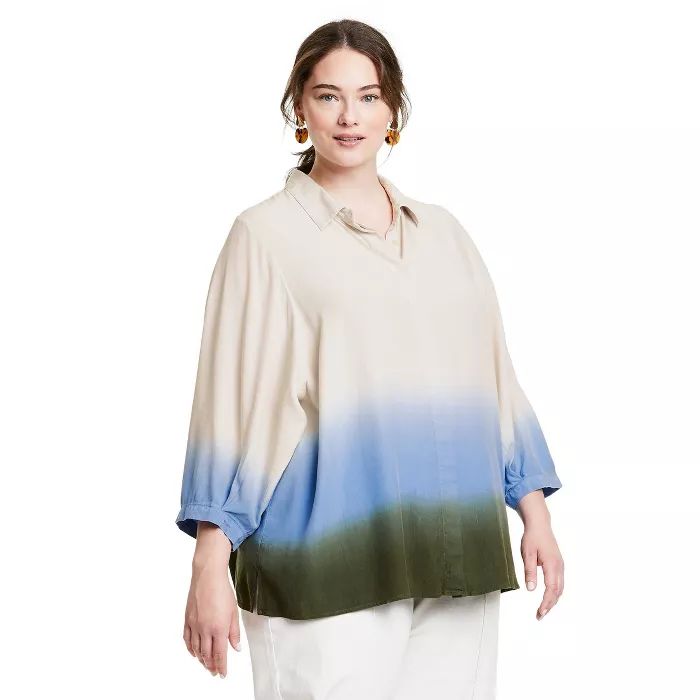 Women's Dip-Dye Long Sleeve Button-Down Blouse - Rachel Comey x Target Blue/Green | Target