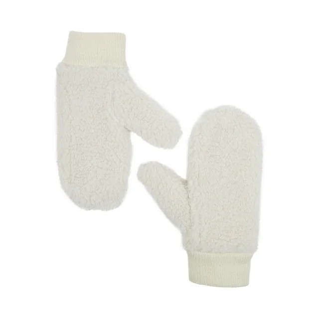 Time and Tru Women's Faux Shearling Winter Mitten Gloves, Cream | Walmart (US)