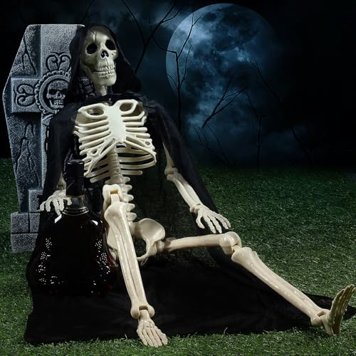 36" Halloween Skeleton Decorations with Cape, 3FT Halloween Decorations Posable Full Body Skeleton with Movable Joints for Halloween Decorations Party Yard Haunted House Props Indoor/Outdoor Decor | Amazon (US)