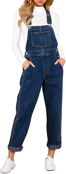 Vetinee Womens Classic Adjustable Straps Pockets Denim Bib Overalls Jeans Pants | Amazon (US)