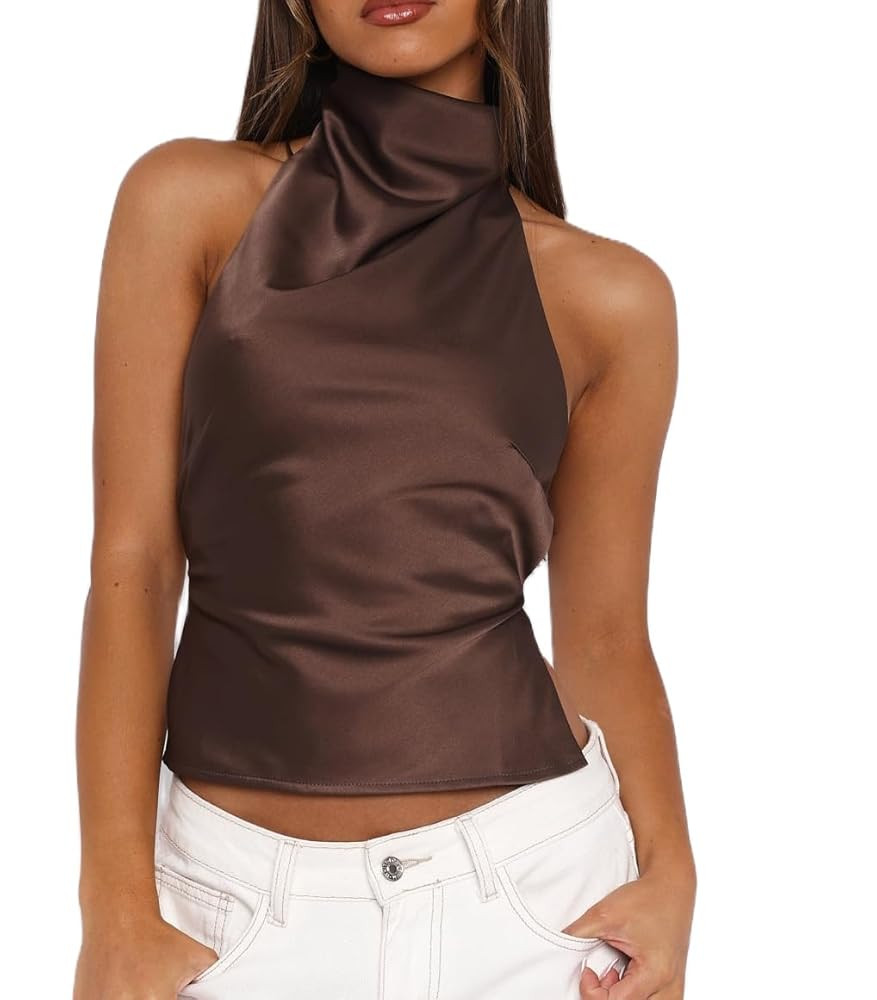 Seyurigaoka Women Halter Backless Tank Tops Cute High Mock Neck Cami Sexy Open Back Camisole Summ... | Amazon (US)