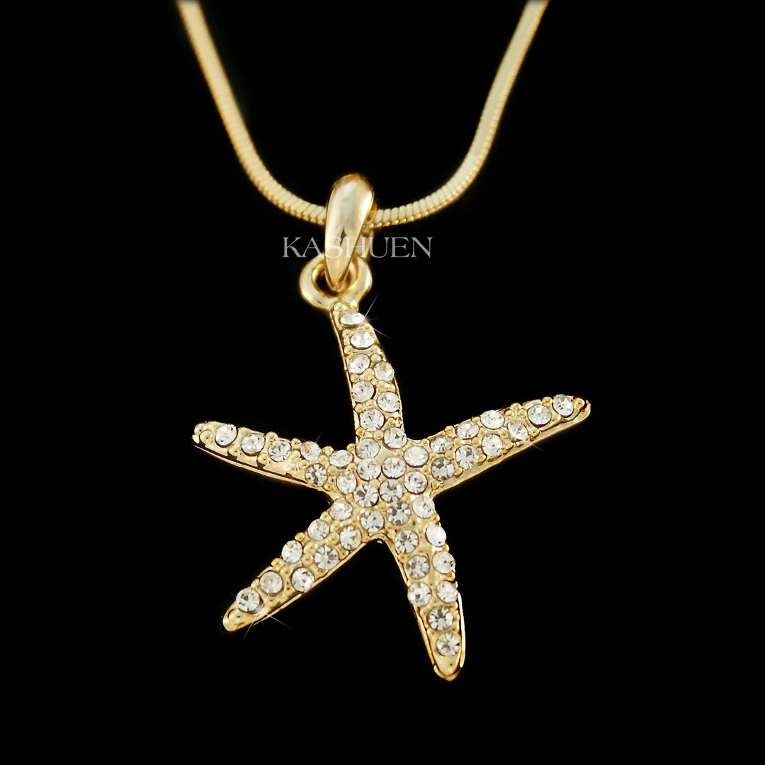 Swarovski Crystal Gold Starfish Sea Star Fish Beach Wedding Bridesmaid Marine Ocean Charm Pendant... | Etsy (US)