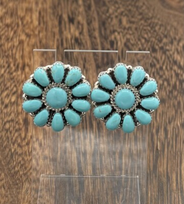 Native American sterling silver Navajo Handmade Turquoise Cluster Post earrings  | eBay | eBay US