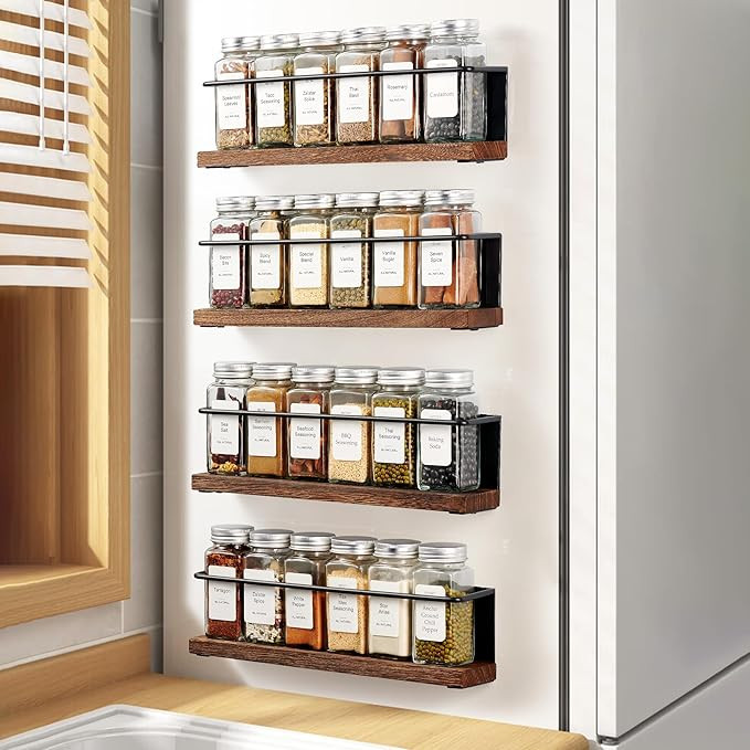 4 Pack Strong Magnetic Spice Rack Organizer for Refrigerator and Microwave Oven, Metal Fridge She... | Amazon (US)