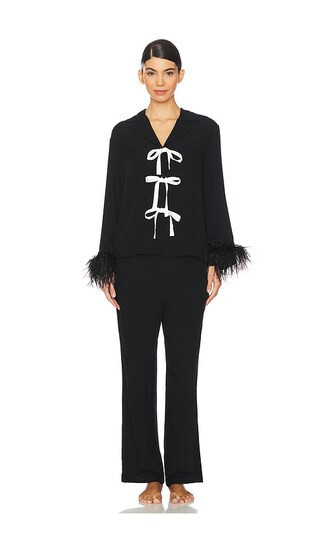 Sleeper Party Pajama Set Bows And Feathers in Black. - size S | Revolve Clothing (Global)