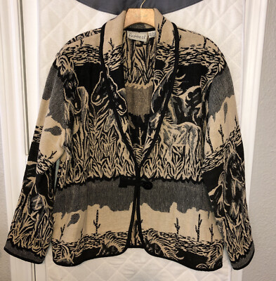 FLASHBACK Womens S Southwestern Woven Tapestry Cardigan Blazer Horses Cotton  | eBay | eBay CA