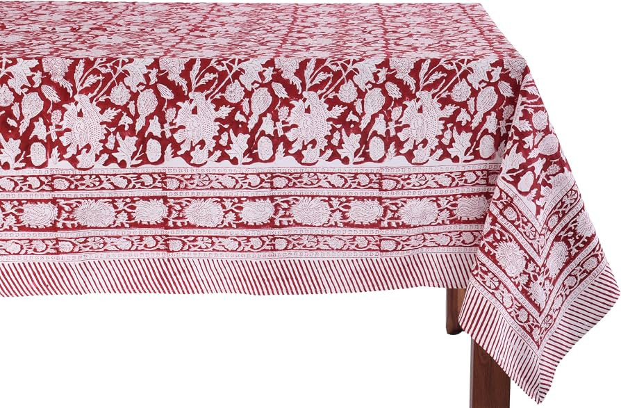 ATOSII Cotton Blockprint Rectangle Table Cloth, Meraki Red, 108" X 60" | Amazon (US)