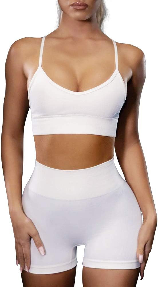 HANERDUN 2 Piece Workout Set for Women Outfit Gym High Waist Leggings with Sport Bra | Amazon (US)