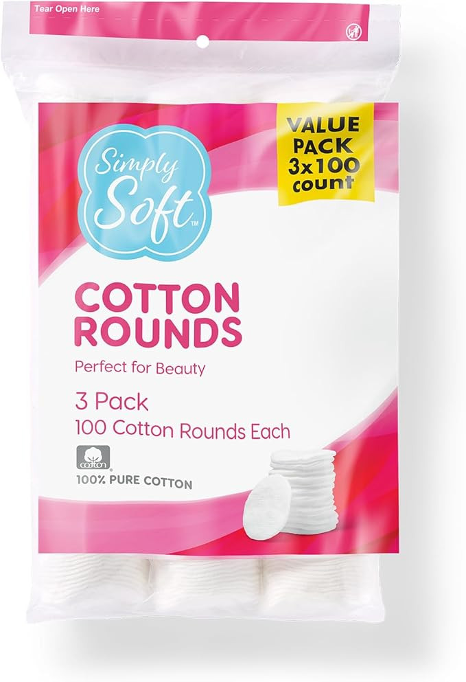 Medline Simply Soft Cotton Rounds (300 Count), 100% Cotton Absorbent and Textured Cotton Pads, Li... | Amazon (US)