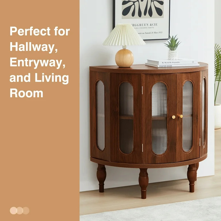 Wirrytor 31.5" Walnut Half-Moon Accent Storage Cabinet, French Modern Sideboard Buffet with Acryl... | Walmart (US)