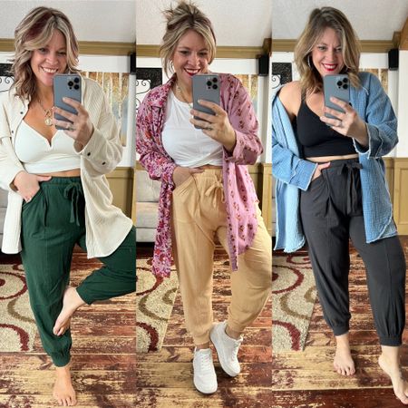 Aerie jogger pants (xl), high waisted lounge and travel pants, cropped tank, bralettes (xl), oversized pool coverup and button down (xl), floral Button down (1X), waffle knit Button down (xl) 

#LTKcurves #LTKtravel #LTKSeasonal
