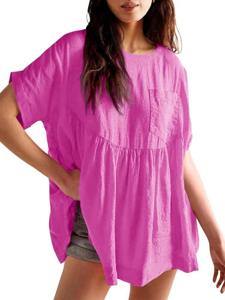 Tankaneo Womens Summer Babydoll Tops Casual Loose Fit Peplum Oversized Tunic Shirts | Amazon (US)