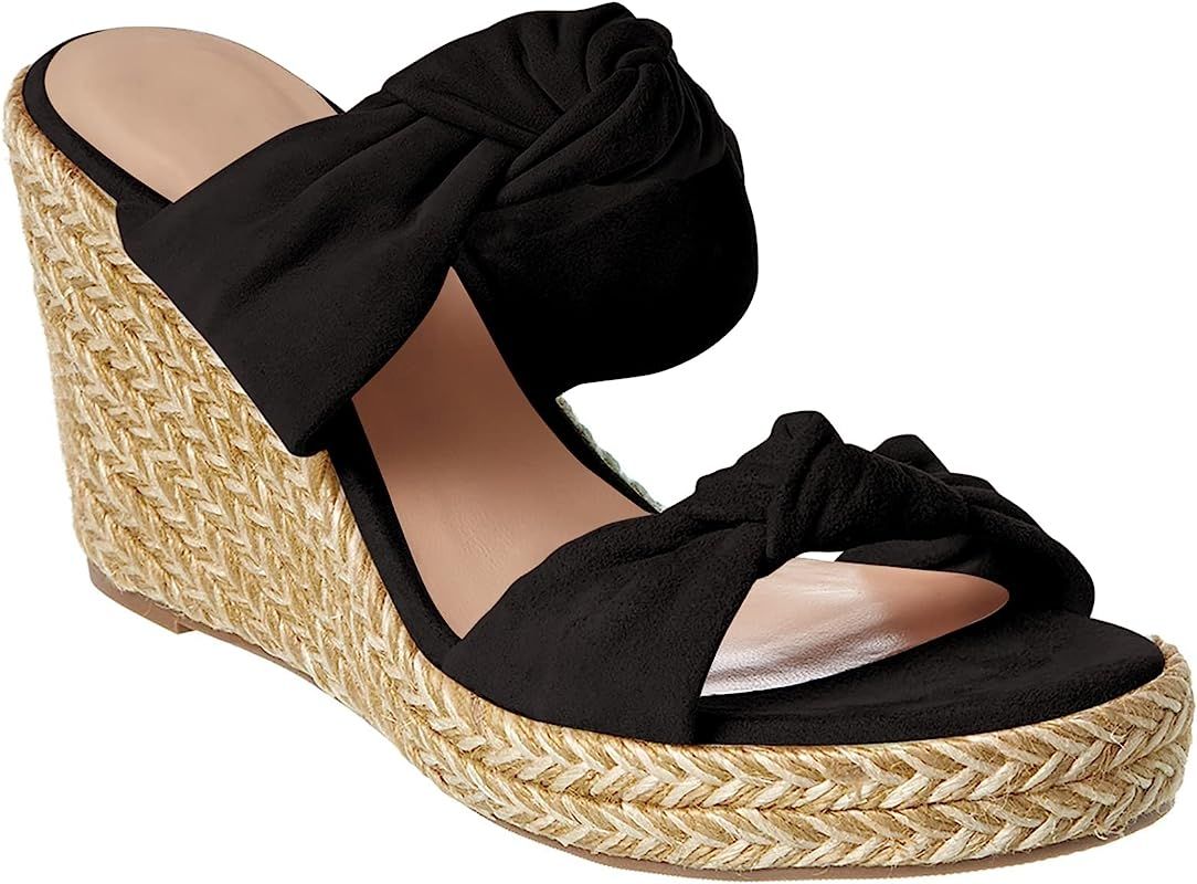 Womens Slip on Espadrilles Wedge Sandals Slides Platform Bow High Heeled Open Toe Summer Dress Mu... | Amazon (US)