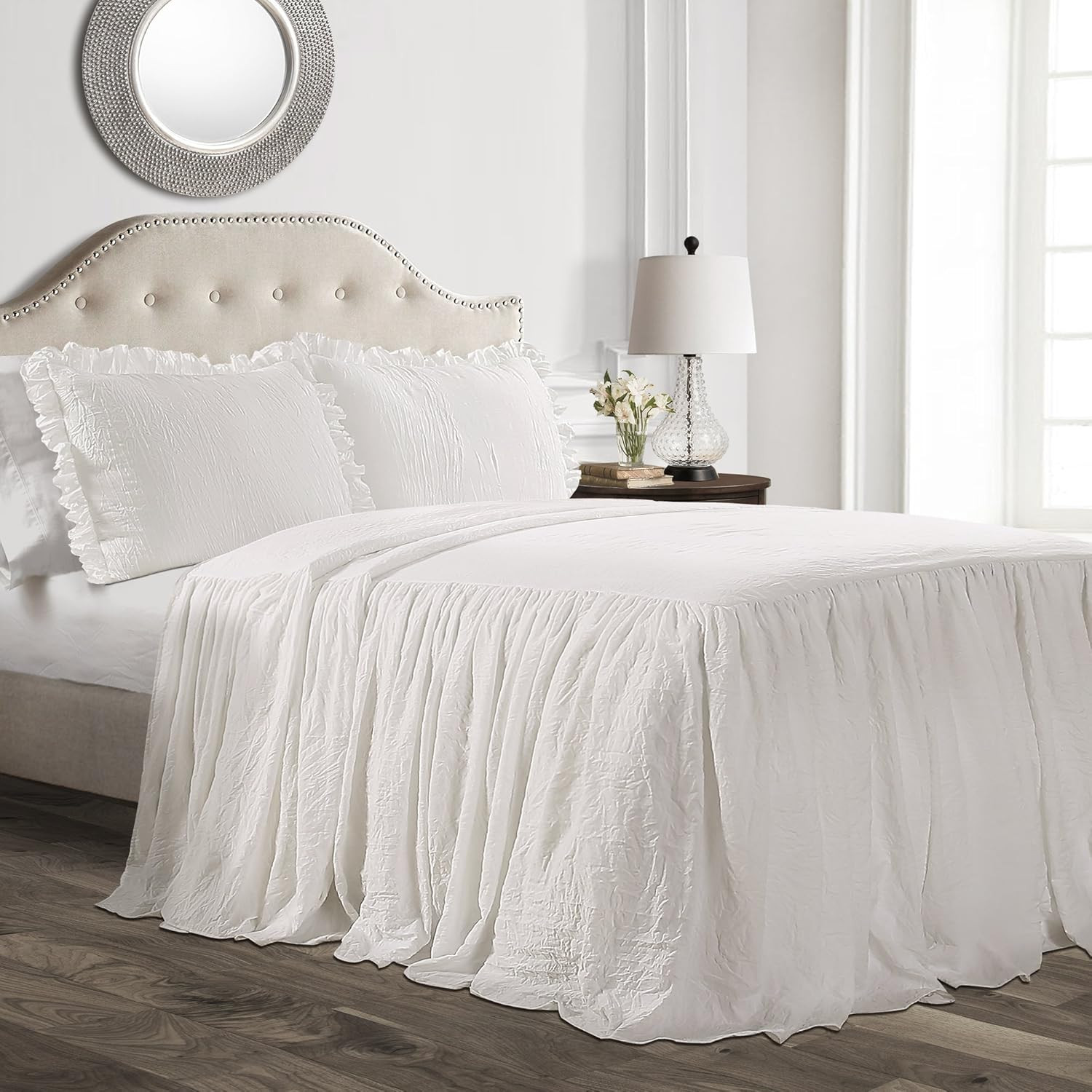 Lush Decor Ruffle Skirt Bedspread Vintage Chic Farmhouse Style Lightweight 3 Piece Set, King, Whi... | Amazon (US)