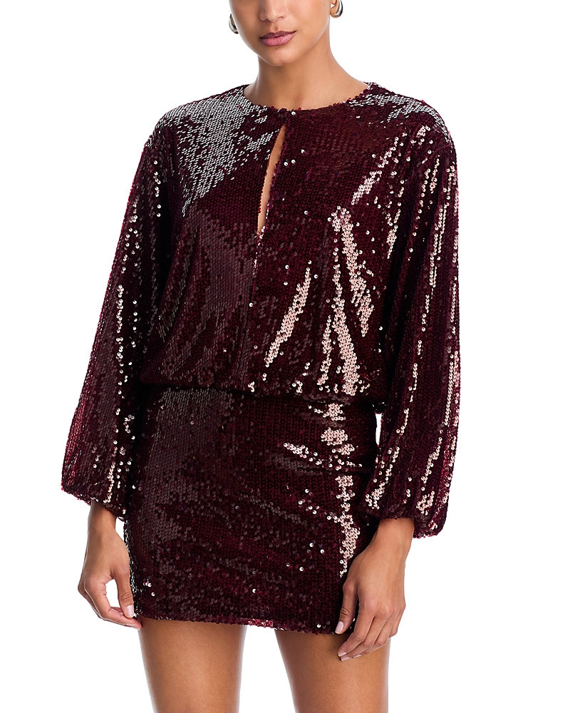 Aqua Sequin Long Sleeve Mini Dress - Exclusive | Bloomingdale's (US)