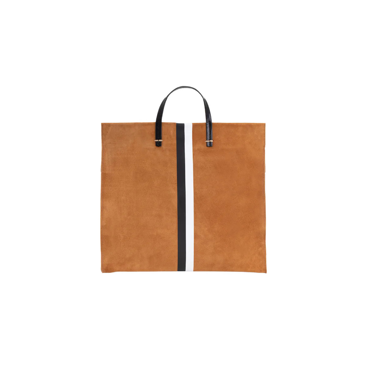 Clare V. Simple Tote in Camel Suede with Black & White Stripes | Ambiance