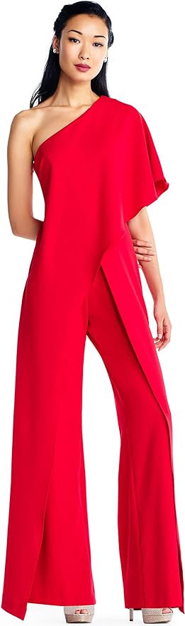 Adrianna Papell Women's Size One Shoulder Crepe Melania Jumpsuit Plus | Amazon (US)