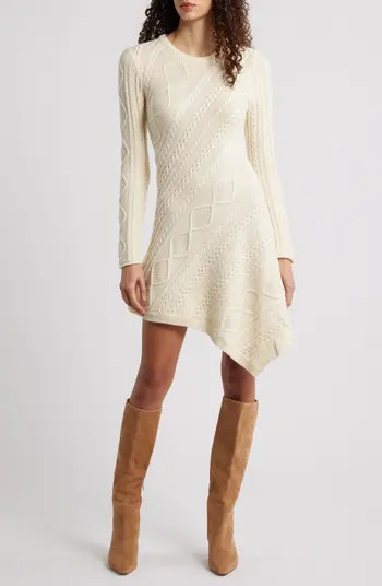 STAUD Eva Long Sleeve Cable Stitch Sweater Dress | Nordstrom | Nordstrom
