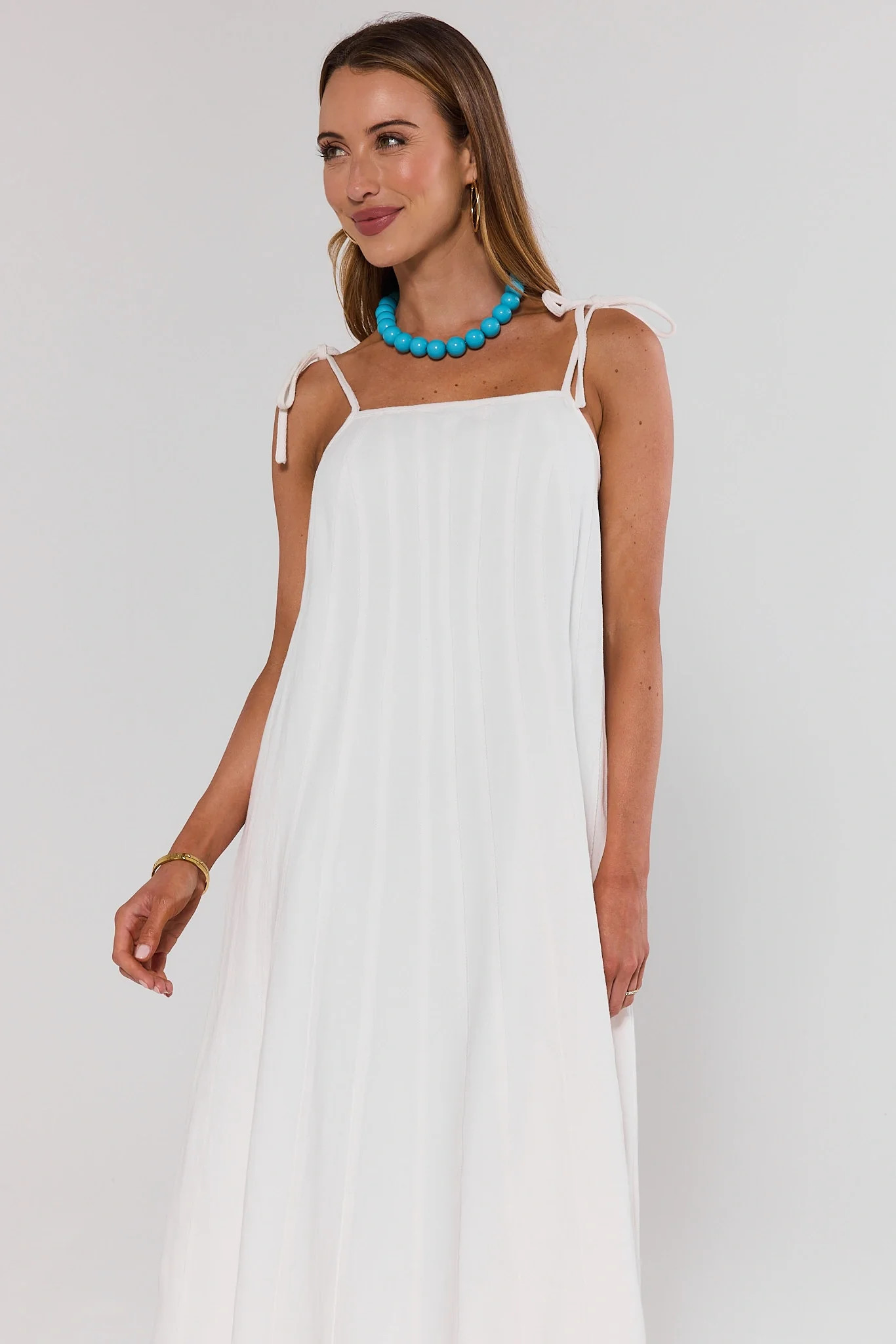 White Denim Tie Midi Dress | Avara