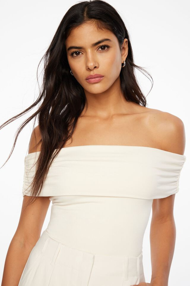 Off Shoulder Draped Bodysuit | Dynamite Clothing