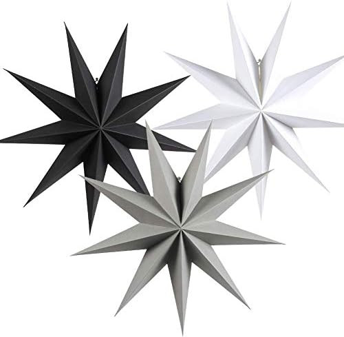 3 Pieces 3D 12" Large Paper Star Hanging Star Black White Gray Paper Star Decorations for Weddings,  | Amazon (US)
