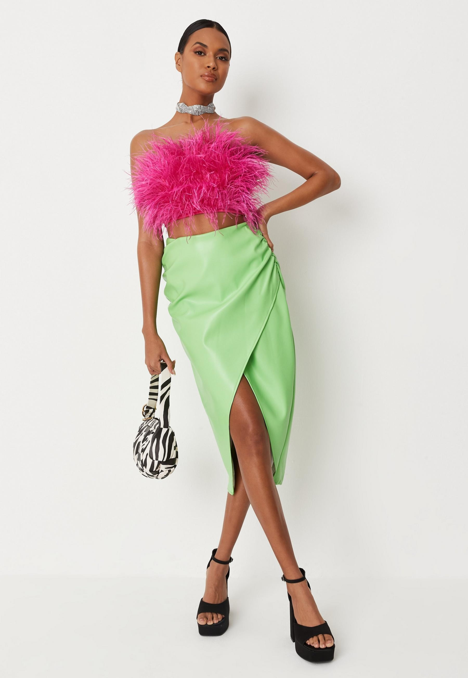 Missguided - Lime Co Ord Faux Leather Midi Skirt | Missguided (US & CA)