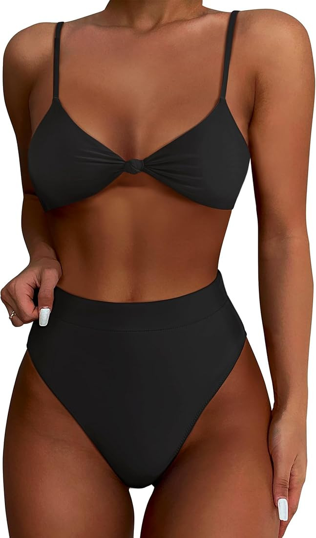 SUUKSESS Women Sexy High Waisted Bikini Sets Cheeky High Cut 2 Piece Swimsuits | Amazon (US)