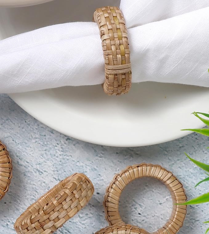 CLEENTABLE Jute Napkin Ring, Hand Wovwn Napkin Rings - 12-Pcs Handmade Rattan Napkin Holders Fall... | Amazon (US)