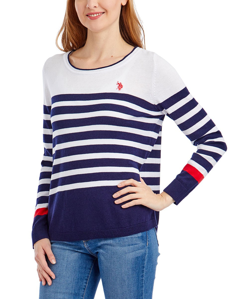 U.S. Polo Assn. Women's Pullover Sweaters Evening - Navy & Red Stripe Sweater - Women | Zulily