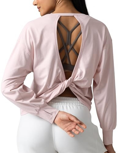 Colorfulkoala Long Sleeve Shirts Crew Neck Oversized Tops for Women Casual Workout T-Shirts with Thumb Holes (Marshmallow Pink, L) | Amazon (US)
