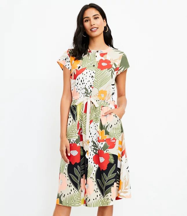 Tropical Midi Utility Pocket Shirtdress | LOFT