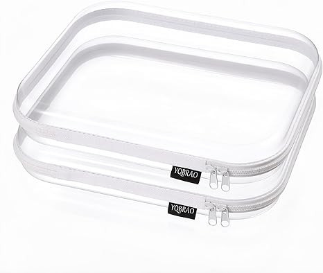 2-Pack Large Clear Hard Shell Zipper Case White, 1.2mm Heavy-Duty Crush-Proof Makeup Bag, Large D... | Amazon (US)