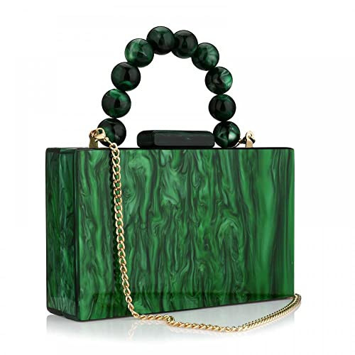Acrylic Purses Evening Clutch Bag Marbling Handbags for Women Cross Body Bag with Pearl Chain Formal Wedding Prom Party (Dark Green) | Amazon (US)