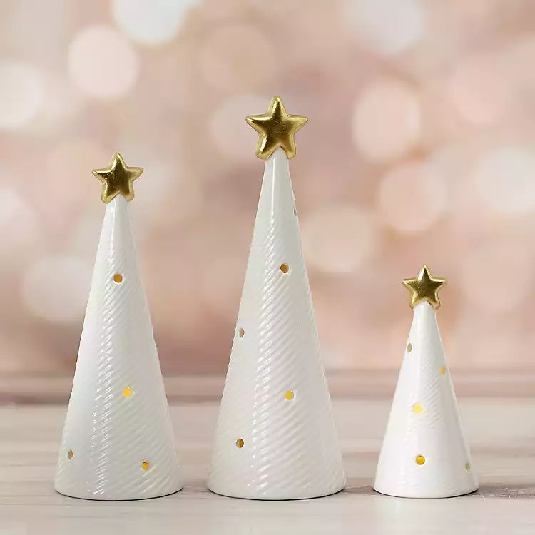New! LED White Ceramic Christmas Trees, Set of 3 | Kirkland's Home