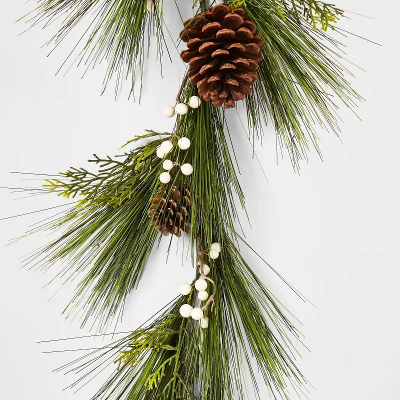 6' Unlit Artificial Pine Christmas Garland with White Berries & Pinecones Green - Wondershop™ | Target