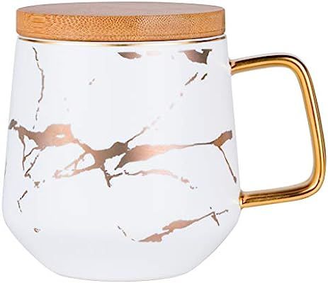 Jusalpha Golden Hand Print Coffee Mug With Lid/Tea Cup/Water Mug/Gift FDMUG02 (White) | Amazon (US)