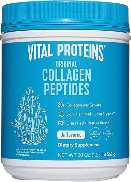 Vital Proteins Collagen Peptides Powder - Pasture Raised, Grass Fed, unflavored 20 oz | Amazon (US)