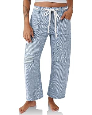 PLNOTME Womens Baggy Barrel Horseshoe Jeans Wide Leg Patchwork Low Rise Denim Pants with Pockets | Amazon (US)