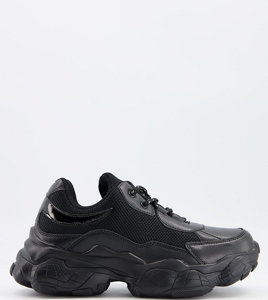 Public Desire Wide Fit Furious chunky sneakers in black | ASOS (Global)