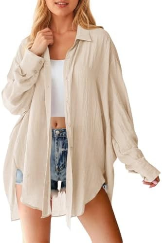 Saodimallsu Womens Oversized Button Down Shirts Long Sleeve Irregular Hem Blouse Tops | Amazon (US)