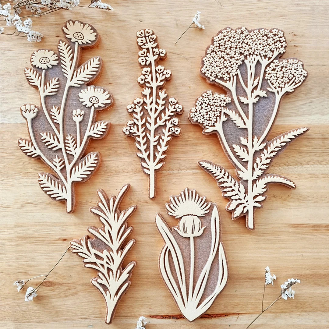 Set of 5 Herbarium Rubber Stamps / Large Size / Flowers / Floral Design / Stamp on Fabrics / Pape... | Etsy (US)