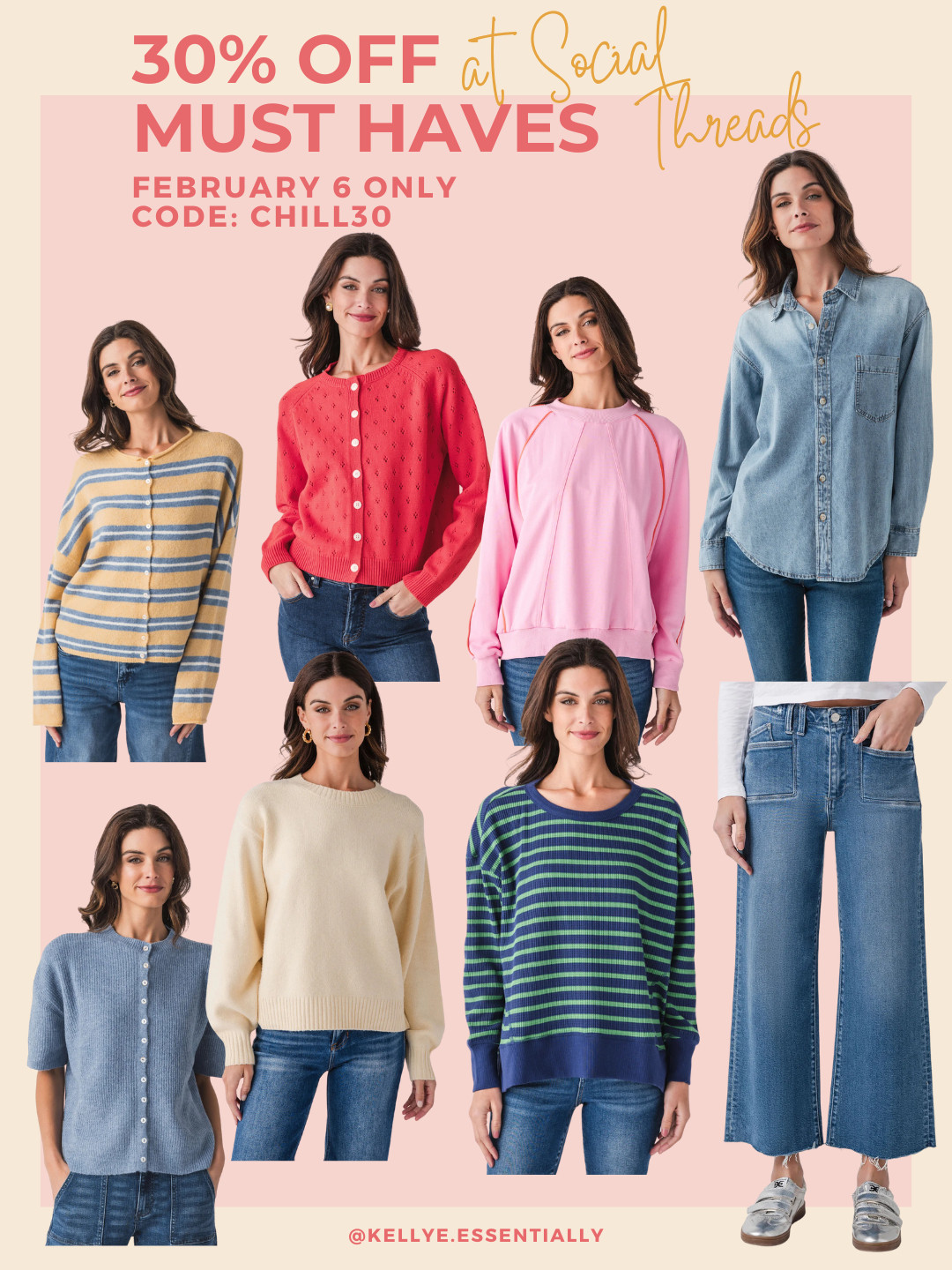 If you love easy, everyday outfits, this is for you. These Social Threads must-haves are perfect for casual days, errands, lunch dates, and real life.

Think soft sweaters, relaxed fits, classic denim, and pieces you’ll actually reach for again and again.

Bonus: they’re 30% off today only with code CHILL30. 

 #LTKootd #LTKSeasonal #LTKSaleAlert