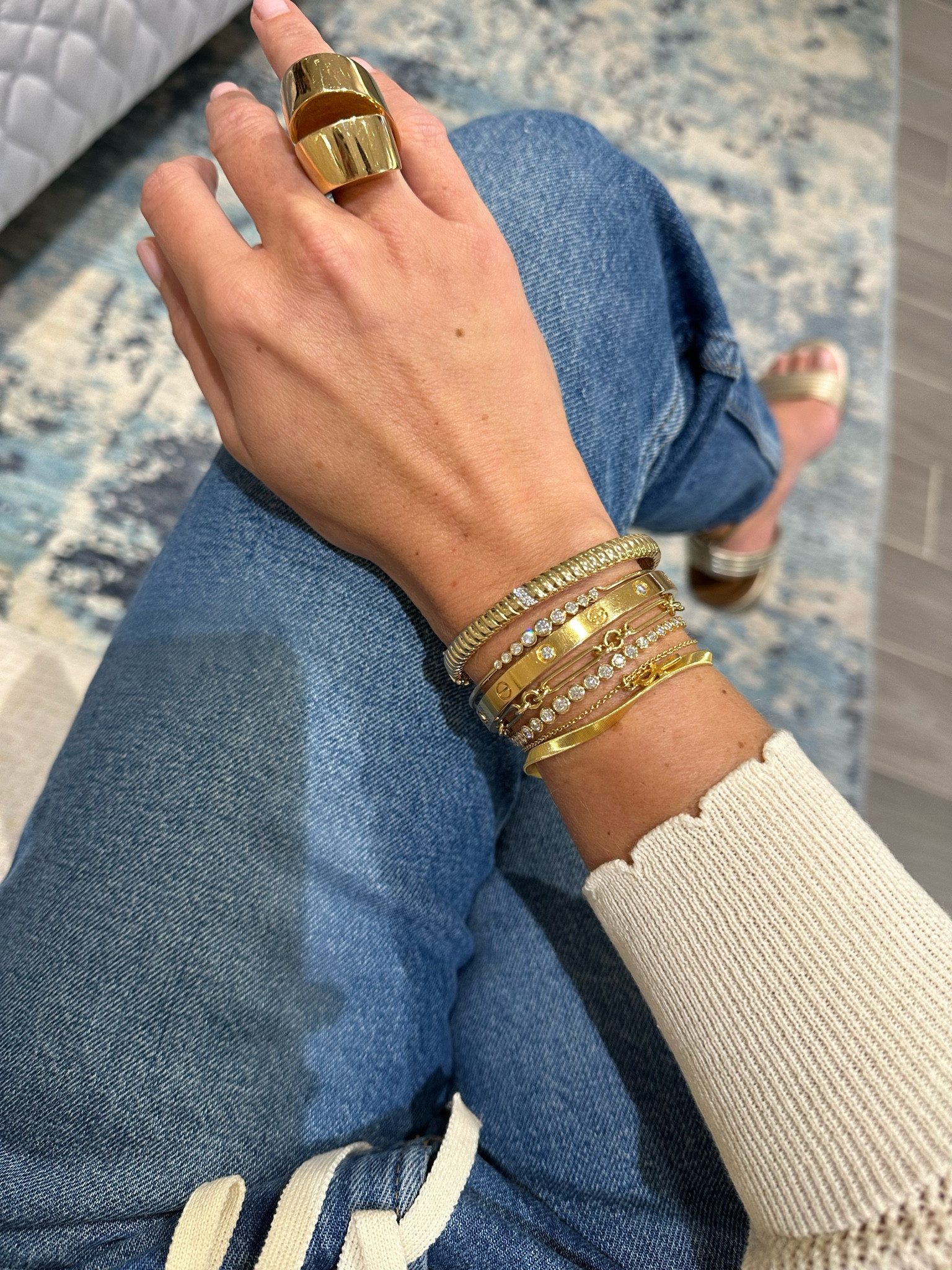 The perfect gold bracelet stack! 14k yellow gold and diamond bracelets - mix in with what you already have or create a new stack!

Jewelry
Bangles
Luxury
Gold ring
Statement ring
Denim jeans
Cream sweaterr

#LTKStyleTip #LTKOver40