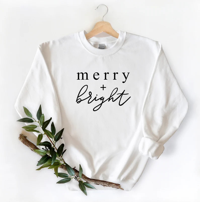 Merry and Bright Sweatshirt, Christmas Sweatshirts for Women, Christmas Holiday Sweatshirt for Wo... | Etsy (US)