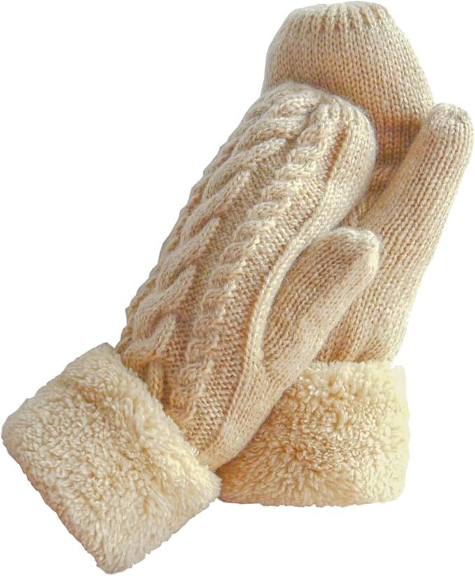 Women's Winter Gloves Warm Lining - Cozy Wool Knit Thick Gloves Mittens | Amazon (US)